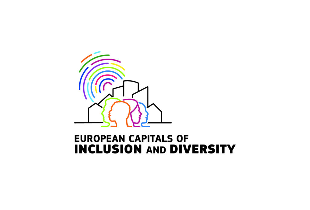 Logo des European Capitals of Inclusion and Diversity Awards für Städte, Kommunen und Regionen, die Diversität auf besondere Weise fördern und Diskriminierung bekämpfen.